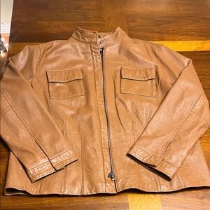 Chico's Brown Leather Jacket, size 3 large woman, new